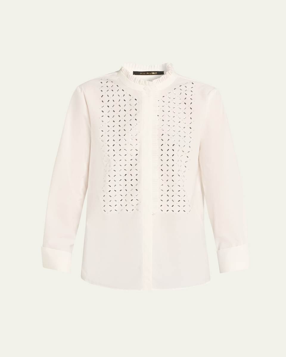 Mick Embellished Ruffle-Trim Blous